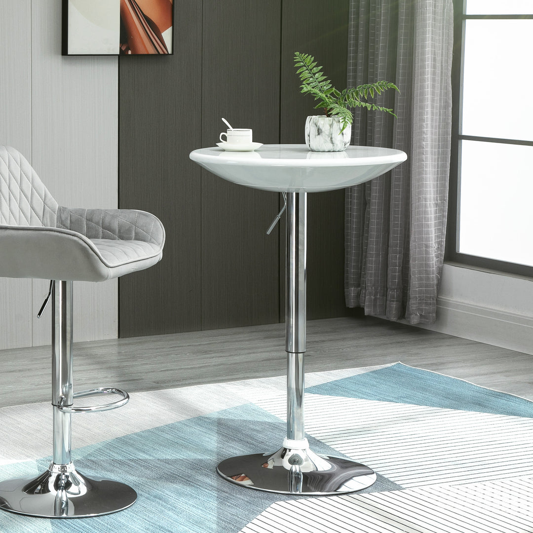 MCL Modern Round Bar Table Adjustable Height Home Pub Bistro Desk Swivel Painted Top with Silver Steel Leg and Base, White