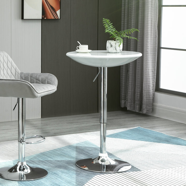 MCL Modern Round Bar Table Adjustable Height Home Pub Bistro Desk Swivel Painted Top with Silver Steel Leg and Base, White
