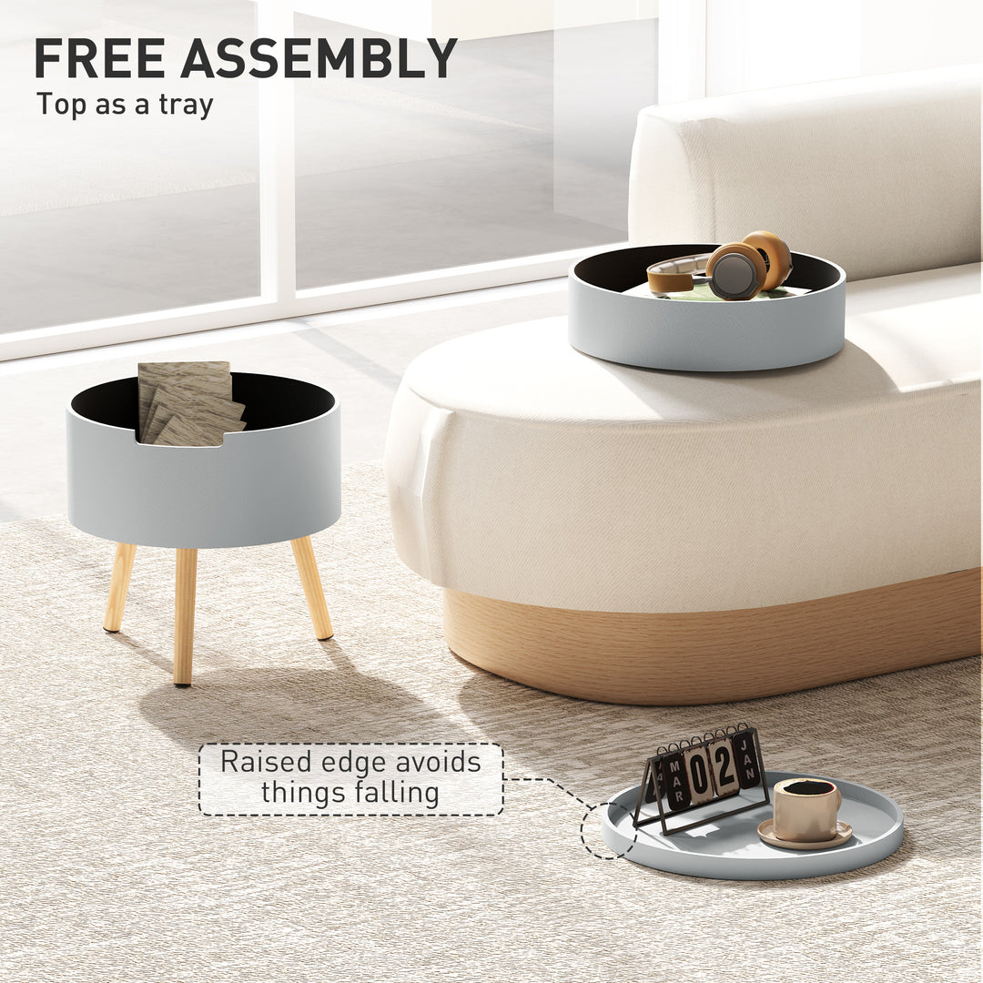 3-Tier Coffee Table, Round End Table with 2 Hidden Compartments and Detachable Tray, Side Table with Storage for Living Room, Grey