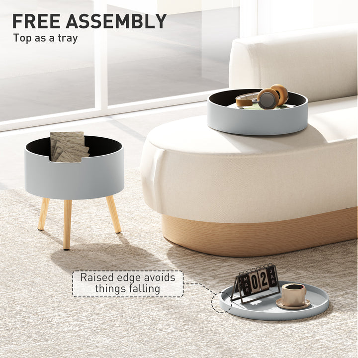 3-Tier Coffee Table, Round End Table with 2 Hidden Compartments and Detachable Tray, Side Table with Storage for Living Room, Grey