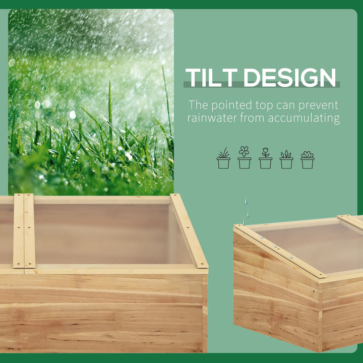 Wooden Cold Frame Greenhouse Garden Polycarbonate Grow House with Independent Openable Top Covers for Flowers, Vegetables, Plants, 100 x 50 x 36 cm, Natural