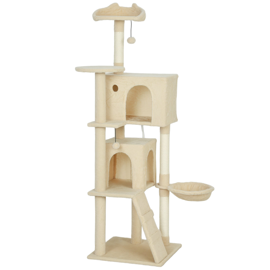 160cm Large Cat Tree Tower with Sisal Scratching Posts, Condos, Plush 
