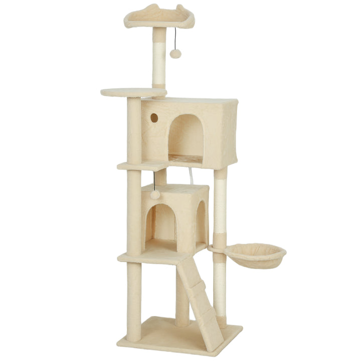 160cm Large Cat Tree Tower with Sisal Scratching Posts, Condos, Plush 