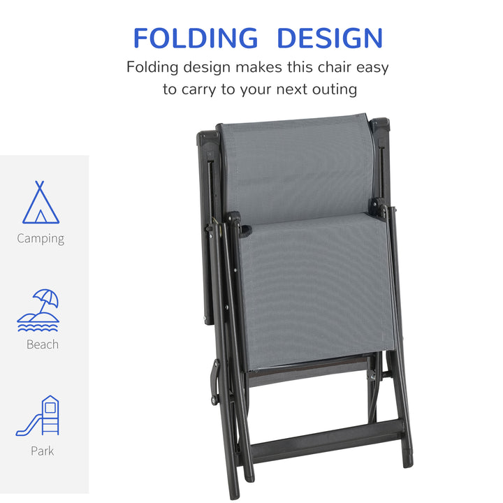 Set of 2 Outdoor Sun Lounger 10-Position Adjustable Texteline Folding Reclining Chairs with Footrest for Patio Garden, Grey
