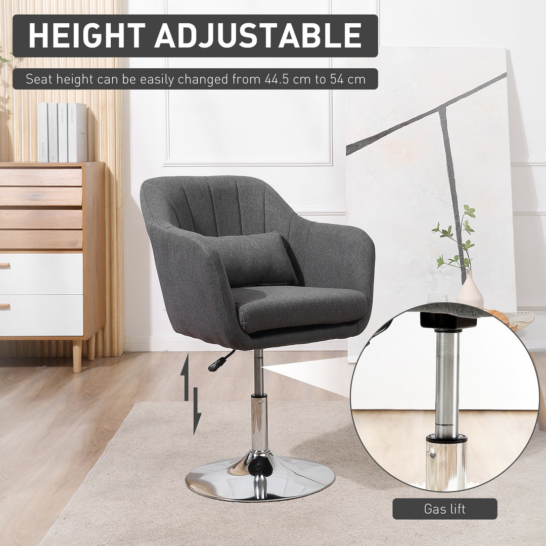 Swivel Linen Fabric Accent Chair for Living Room Contemporary Vanity Armchair with Adjustable Height Thick Cushion Lumbar Support Armrest for Bedroom Office Dark Grey
