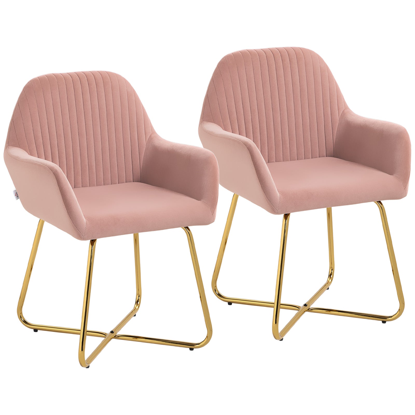 Modern Arm Chair Set of 2 Upholstered Accent Chair with Metal Base for Living Room Pink