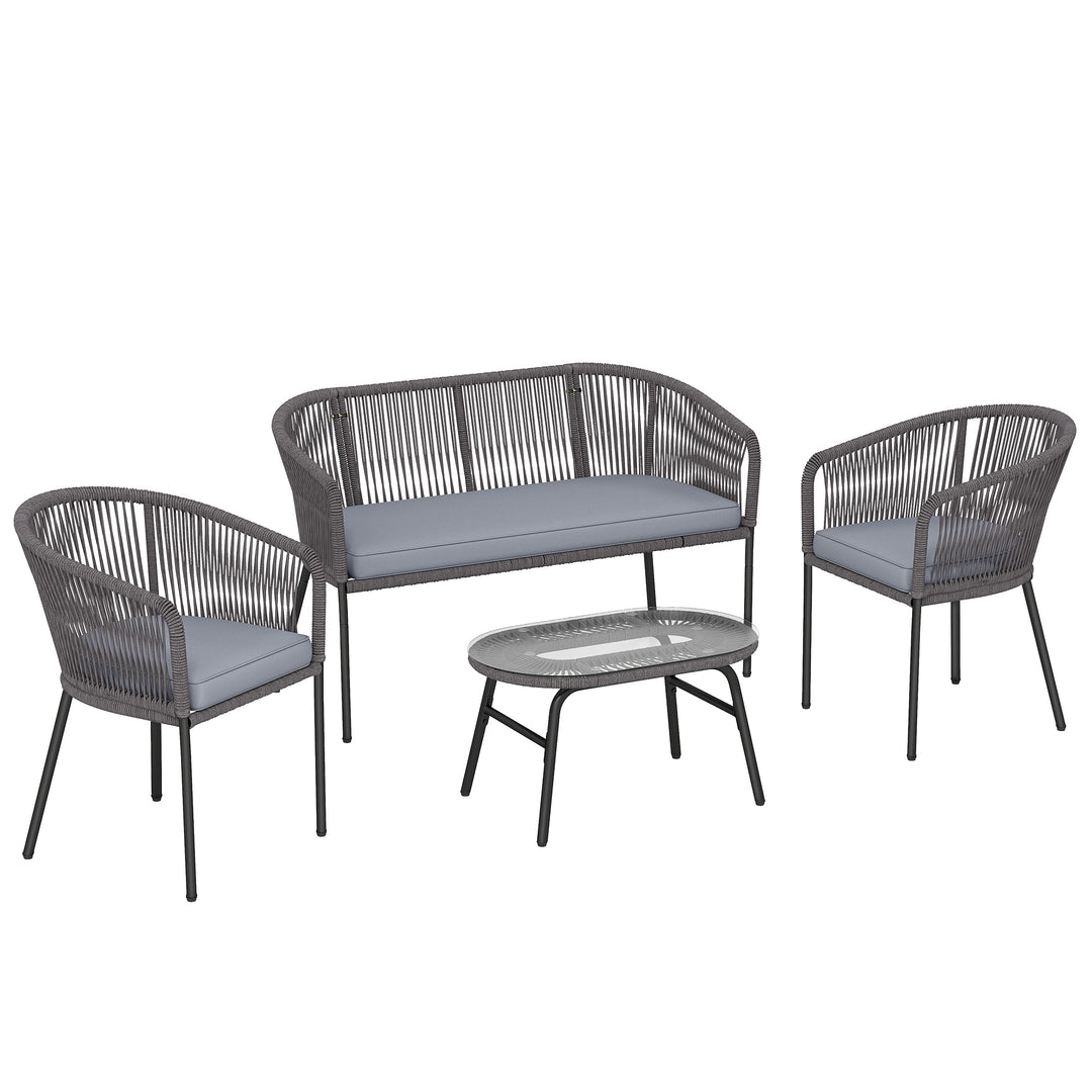 4 Piece Garden Furniture Set, Rope Garden Sofa Set with 1 Loveseat 2 C