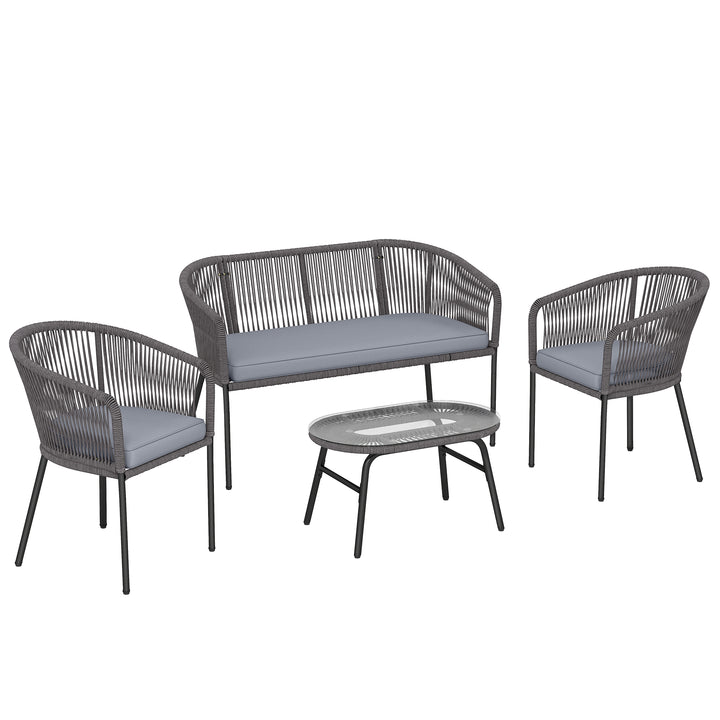 4 Piece Garden Furniture Set, Rope Garden Sofa Set with 1 Loveseat 2 C