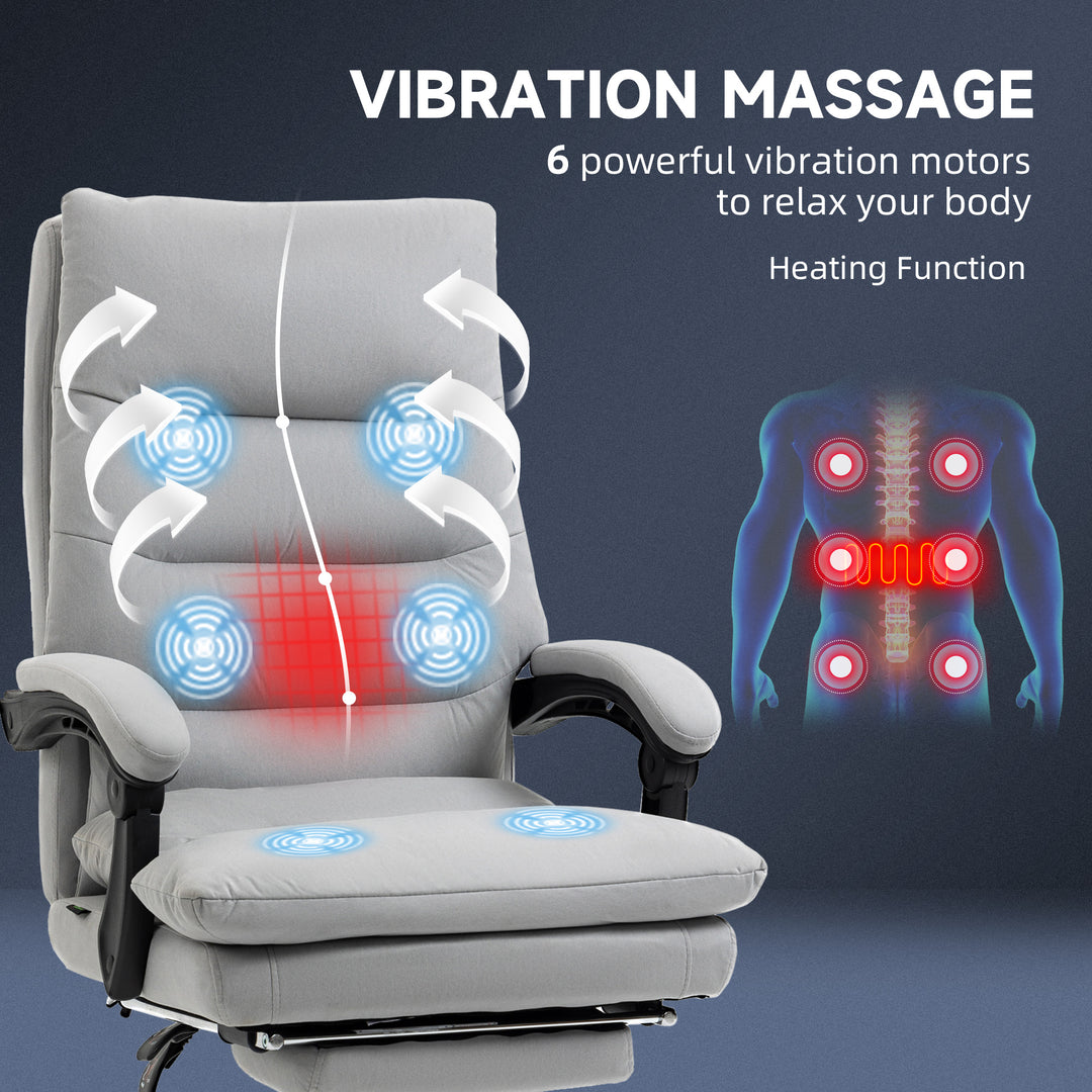 Office Chair with Footrest, Double Padding Ergonomic Desk Chair with 6-Point Vibration Massage and Back Heating, Microfibre Fabric with 135° Reclining Back, Grey
