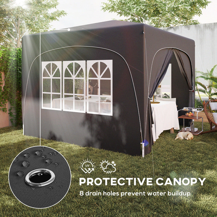 3 x 3m Pop-Up Gazebo Shelter, with Accessories - Black