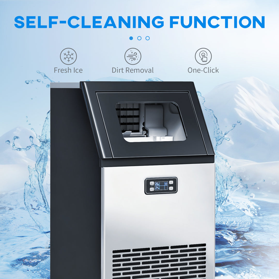 Commercial Ice Maker Machine, Freestanding Stainless Steel Ice Machine with Self-Cleaning, LCD Display, 45kg/24 Hours and 11kg Storage for Home, Office, Bar, Restaurant