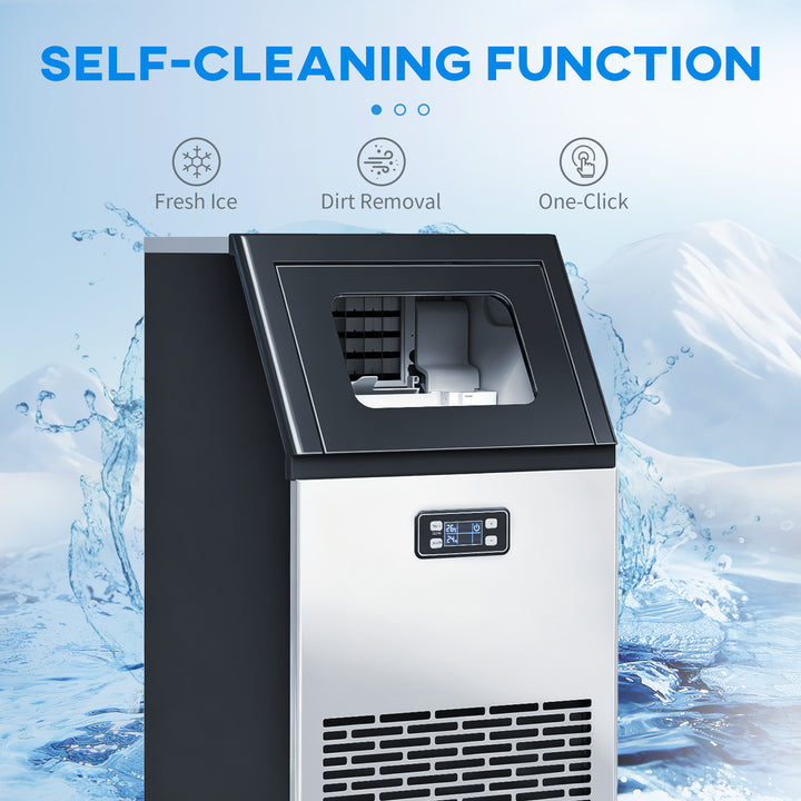 Commercial Ice Maker Machine, Freestanding Stainless Steel Ice Machine with Self-Cleaning, LCD Display, 45kg/24 Hours and 11kg Storage for Home, Office, Bar, Restaurant