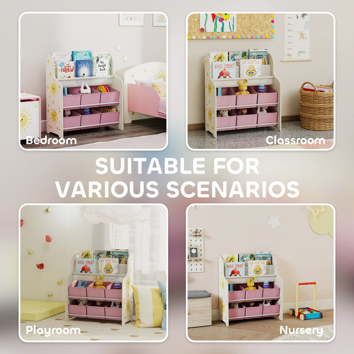 Kids Storage Unit, Toy Organiser with 6 Fabric Drawers and 2-Tier Slin