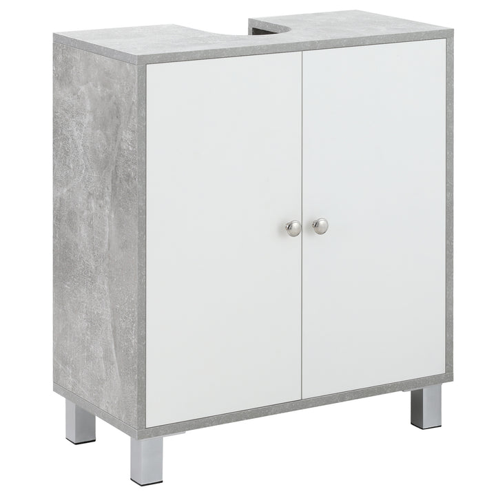 kleankin Under-Sink Vanity Unit: Adjustable Shelving for Bathroom Storage, White & Grey | Aosom UK