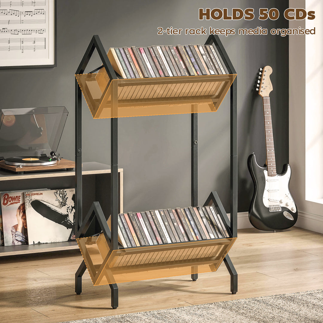 50 CD Storage Rack, 2-Tier Metal CD Storage Unit, Free Standing, Easy 