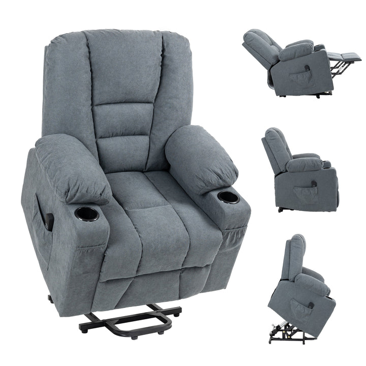 HOMCOM Oversized Riser and Recliner Chairs for the Elderly, Fabric Upholstered Lift Chair for Living Room w/ Remote Control, Side Pockets | Aosom UK