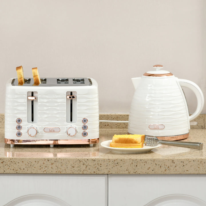 Kettle and Toaster Sets, 3000W 1.7L Rapid Boil Kettle & 4 Slice Toaster with 7 Browning Controls, Defrost, Reheat and Crumb Tray, UK Otter thermostat, Cream White