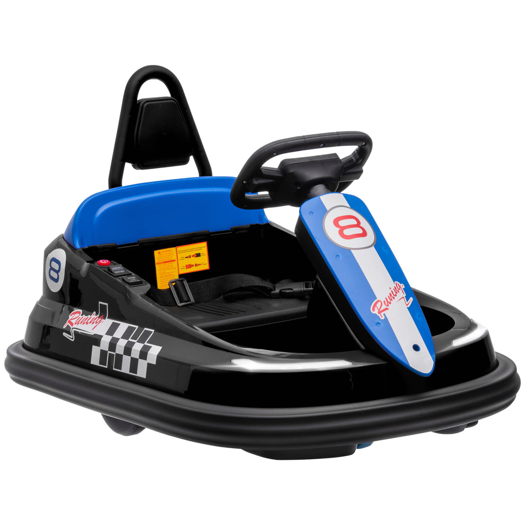 6V Electric Kids Bumper Car, 6V Spin Waltz Car, with Music, Horn, Lights - Black
