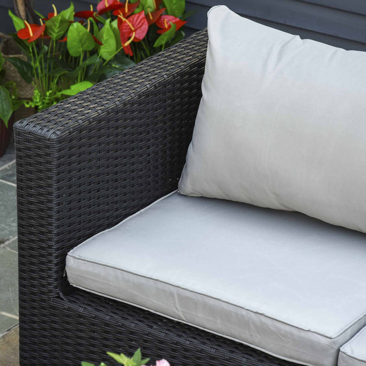 8 Pieces PE Rattan Sofa Set with Cushions, Garden Corner Sofa with 4 Seater Sofa, 2 Footstools and 2 Coffee Table Set, Space-saving Design, No Assembly Required, Black