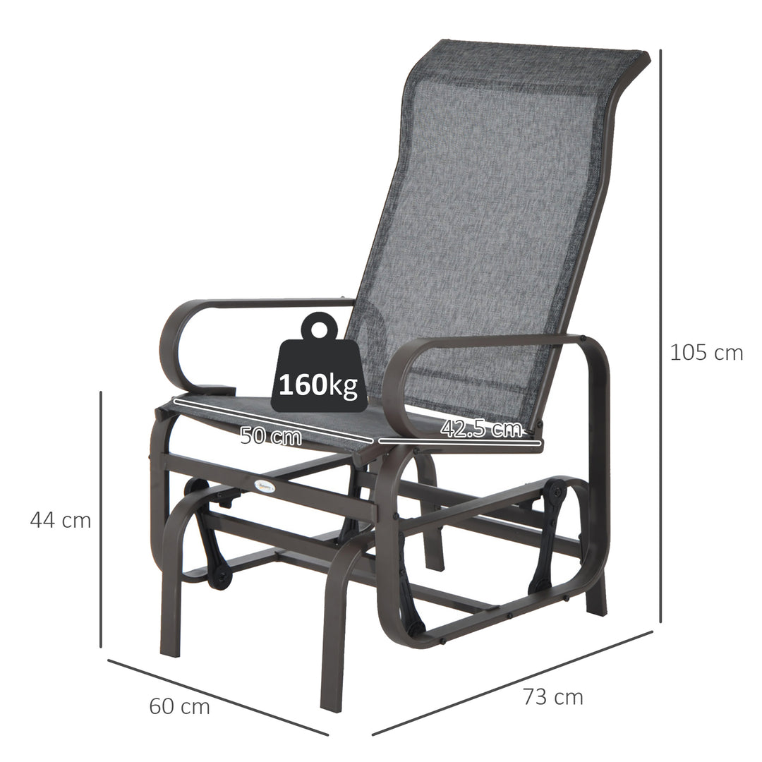 Outdoor Gliding Rocking Chair with Sturdy Metal Frame Garden Comfortable Swing Chair, Grey & Brown