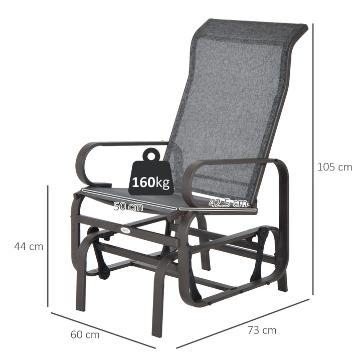 Outdoor Gliding Rocking Chair with Sturdy Metal Frame Garden Comfortable Swing Chair, Grey & Brown
