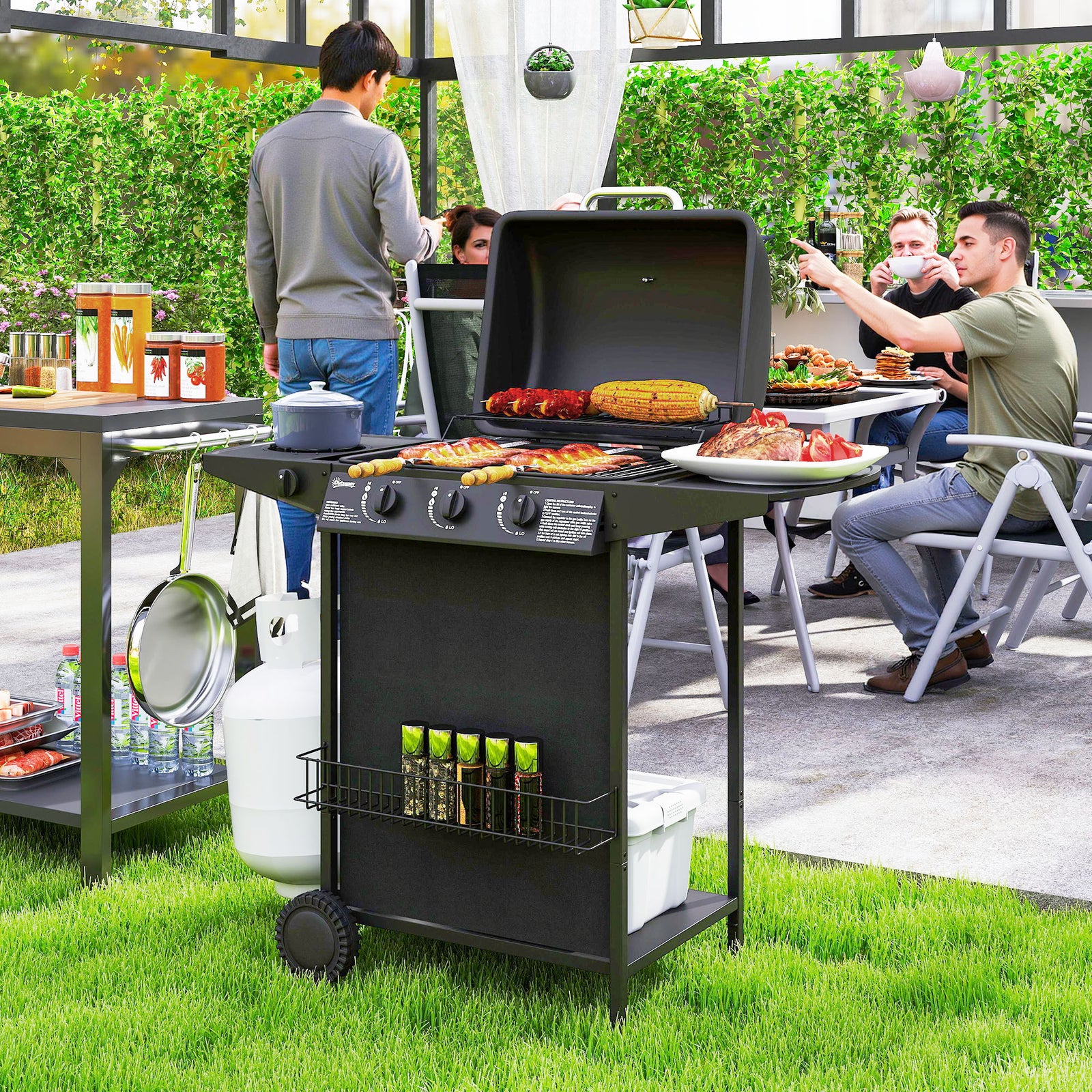 Four Burner Gas Grill BBQ - Black