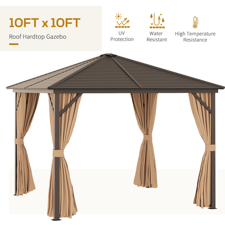 3 x 3(m) Metal Hardtop Gazebo, with Curtains and Accessories - Brown