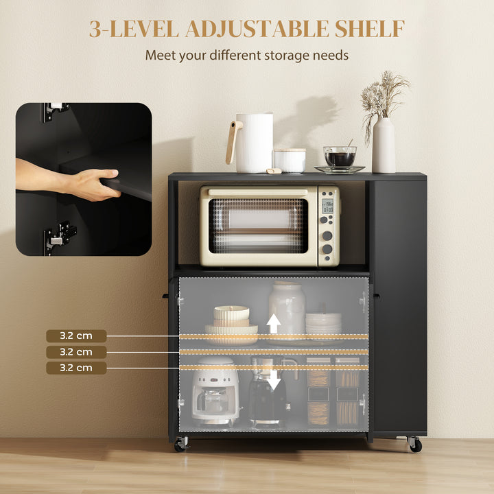 Kitchen Trolley on Wheels, Rolling Kitchen Island Cart with 2-Door Cab