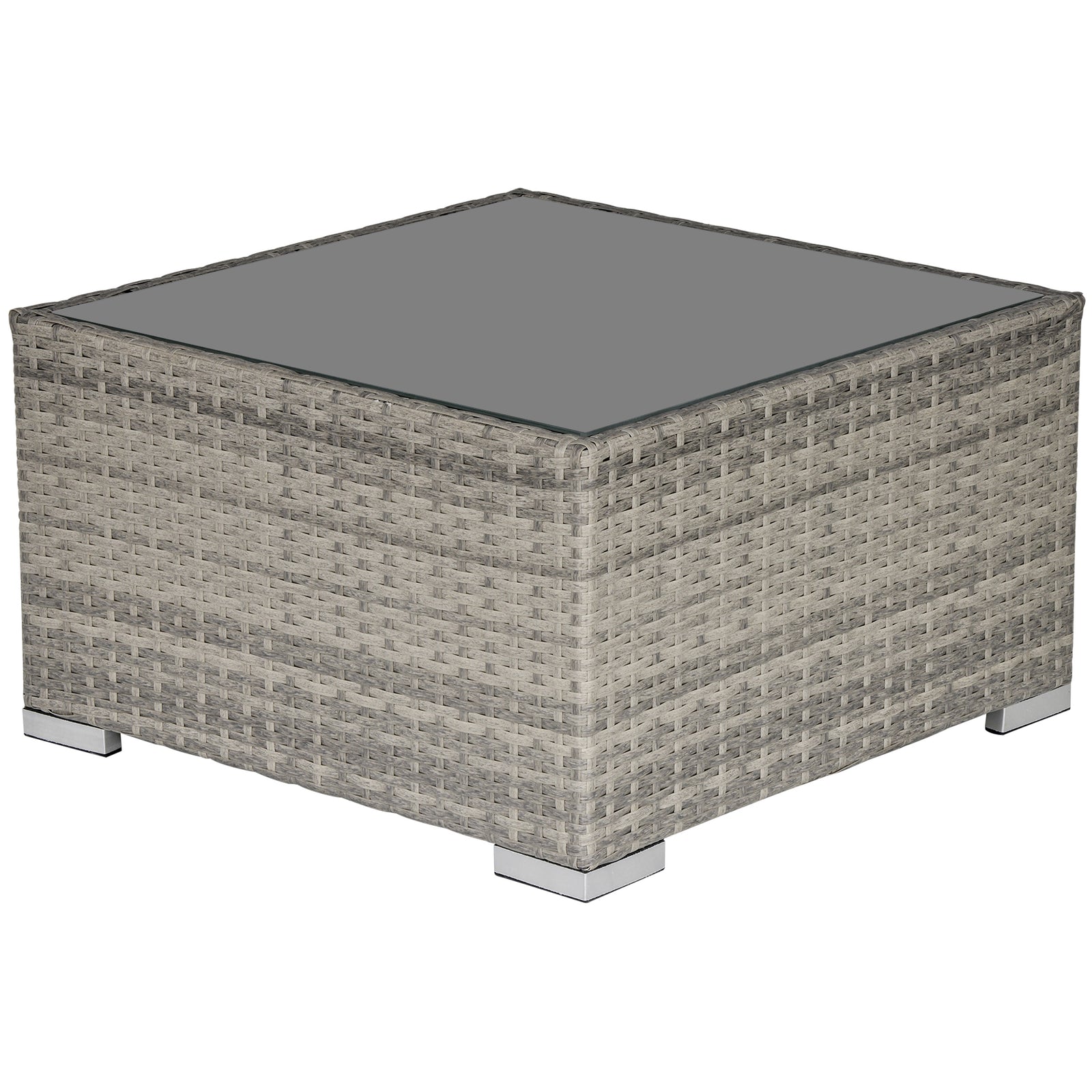 Square PE Wicker Rattan Table, with Glass Top - Light Grey