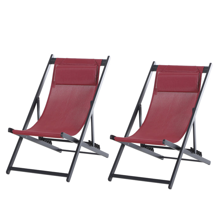 Outsunny Garden Deck Chairs, Set of 2, Folding, Portable for Beach/Patio, Durable, Red | Aosom UK