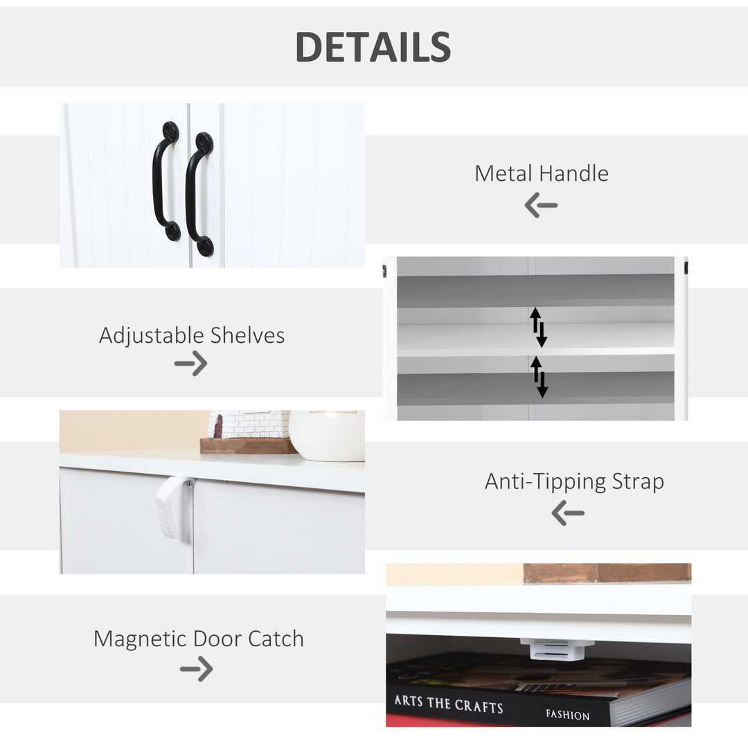 HOMCOM Accent Floor Storage Cabinet Kitchen Pantry with Adjustable Shelves and 2 Lower Doors, White | Aosom UK