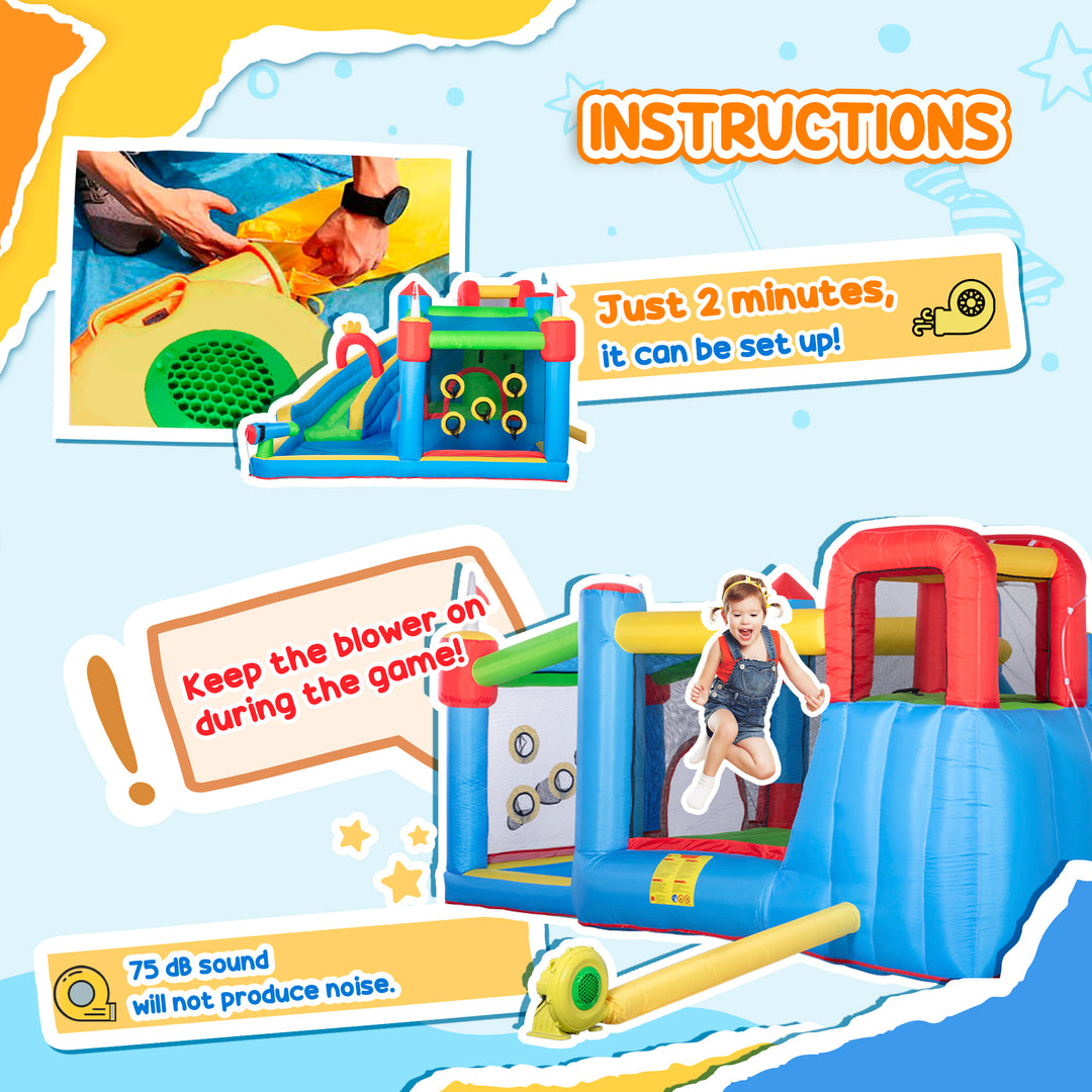 6 in 1 Kids Bouncy Castle, with Water Slide, Water Gun, Climbing Wall, Air Blower for Indoors/Outdoors, 3.9 x 3 x 2m