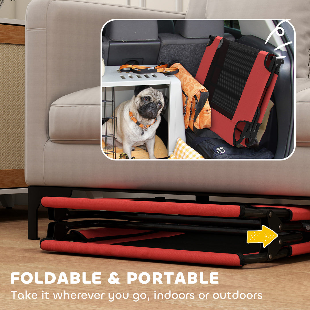 Portable Raised Dog Bed, Elevated Pet Cot with Breathable Mesh for Indoor Outdoor, for Large Dogs, Red