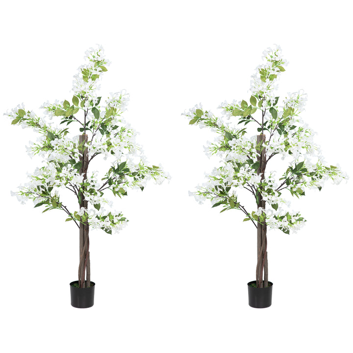 HOMCOM Artificial Honeysuckle Plants in Pot, Faux Flowers with Curved Boots, Indoor Outdoor Decor, 15x15x150cm, Set of 2, White