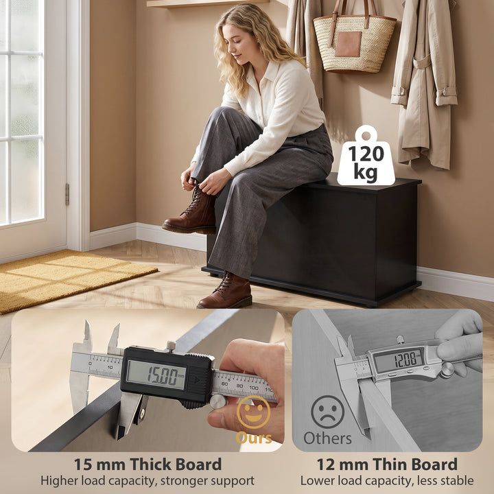 Storage Chest, 102L Blanket Box, Shoe Bench with Safety Hinged Lid, Be