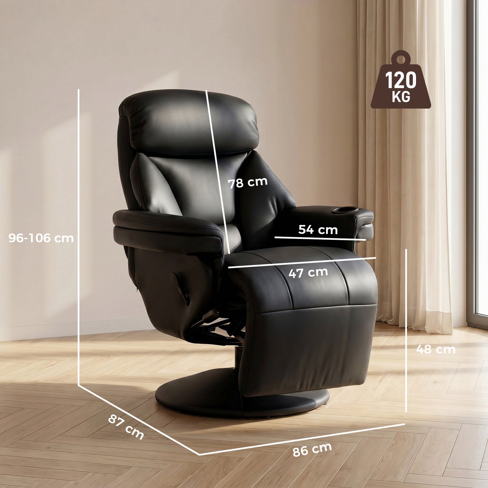Upholstered Reclining Armchair, Manual Recliner Chair with Footrest an