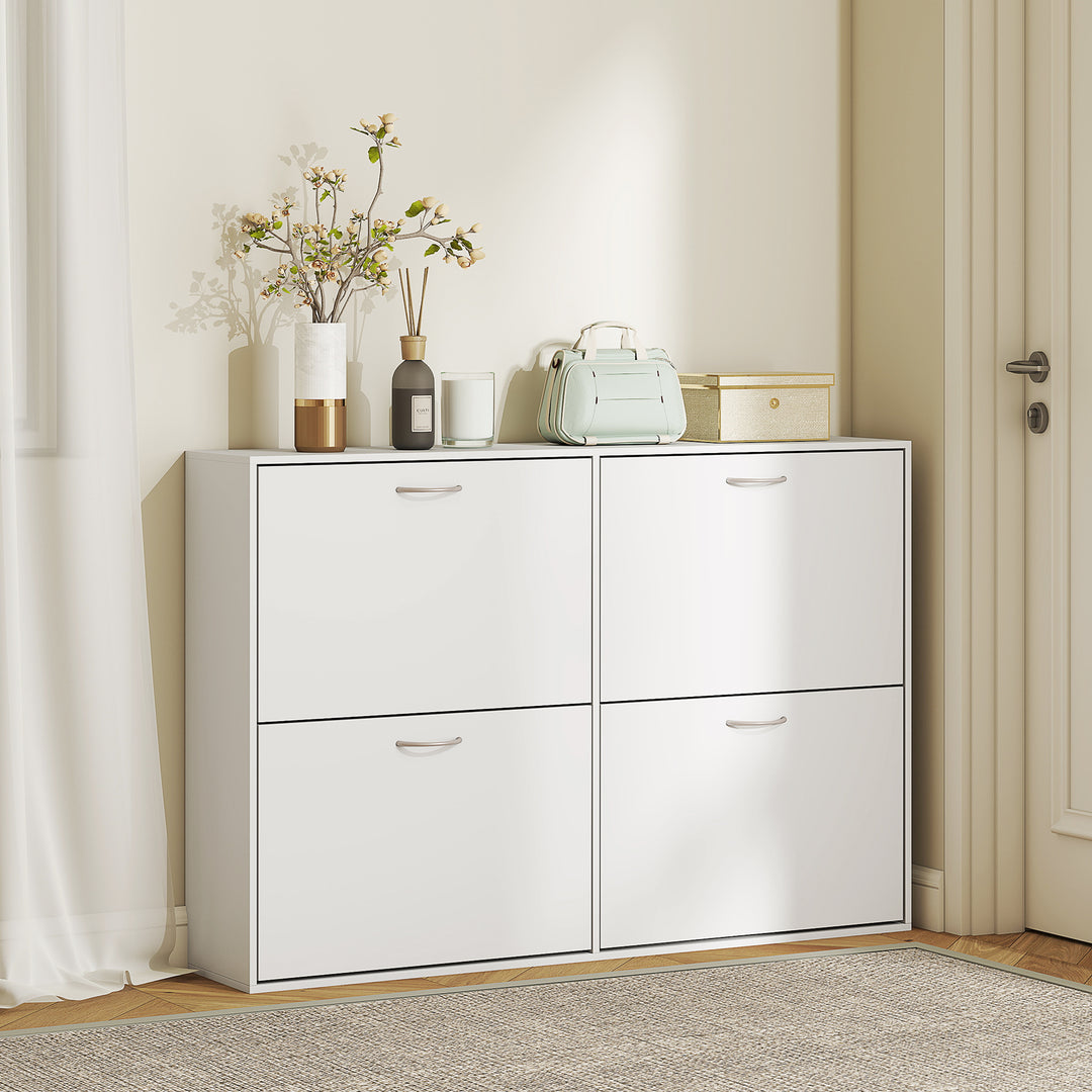Wooden Modern Design 4 Drawer Shoes Cabinet Pull Down Shelf Storage Organiser - White