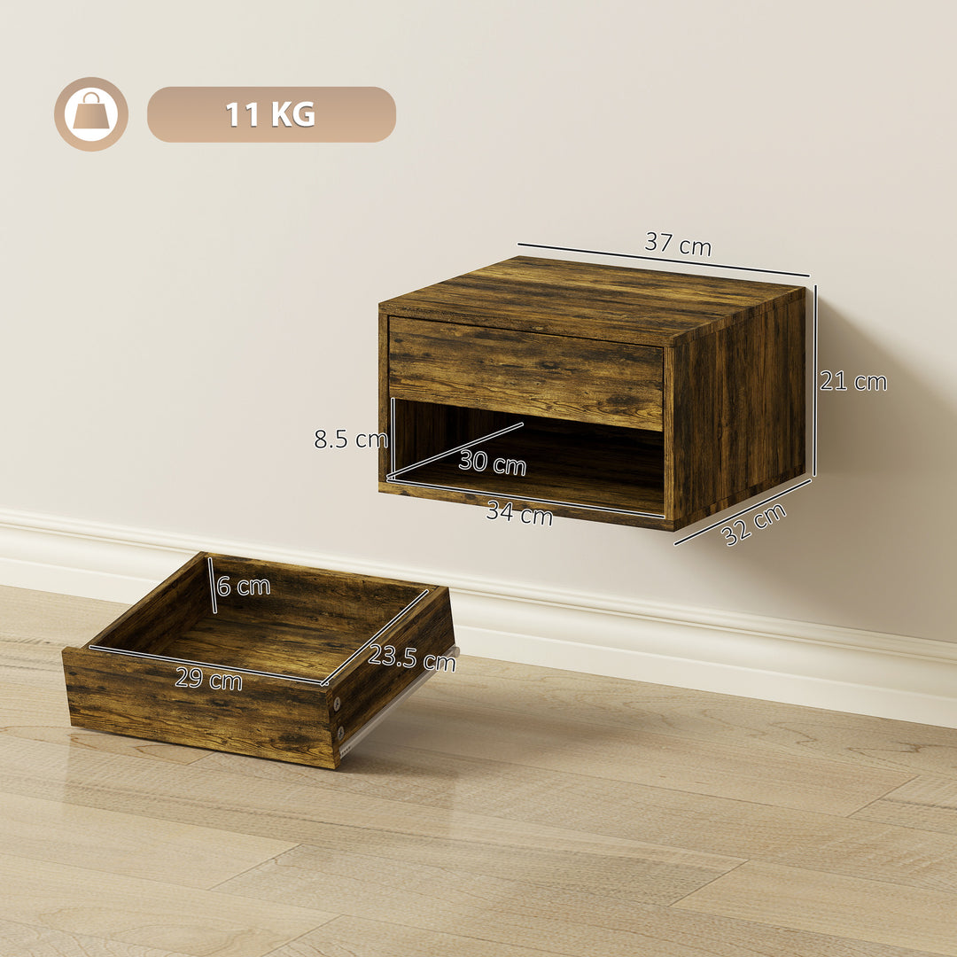 Set of Two Floating Bedside Tables - Rustic Brown