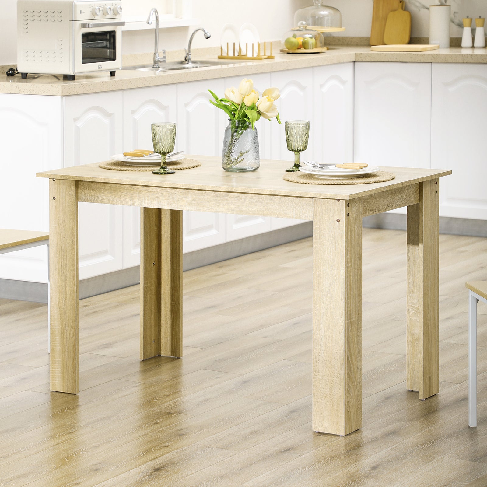 Dining Table for 4-6 People, Kitchen Table with Wood Effect for Dining