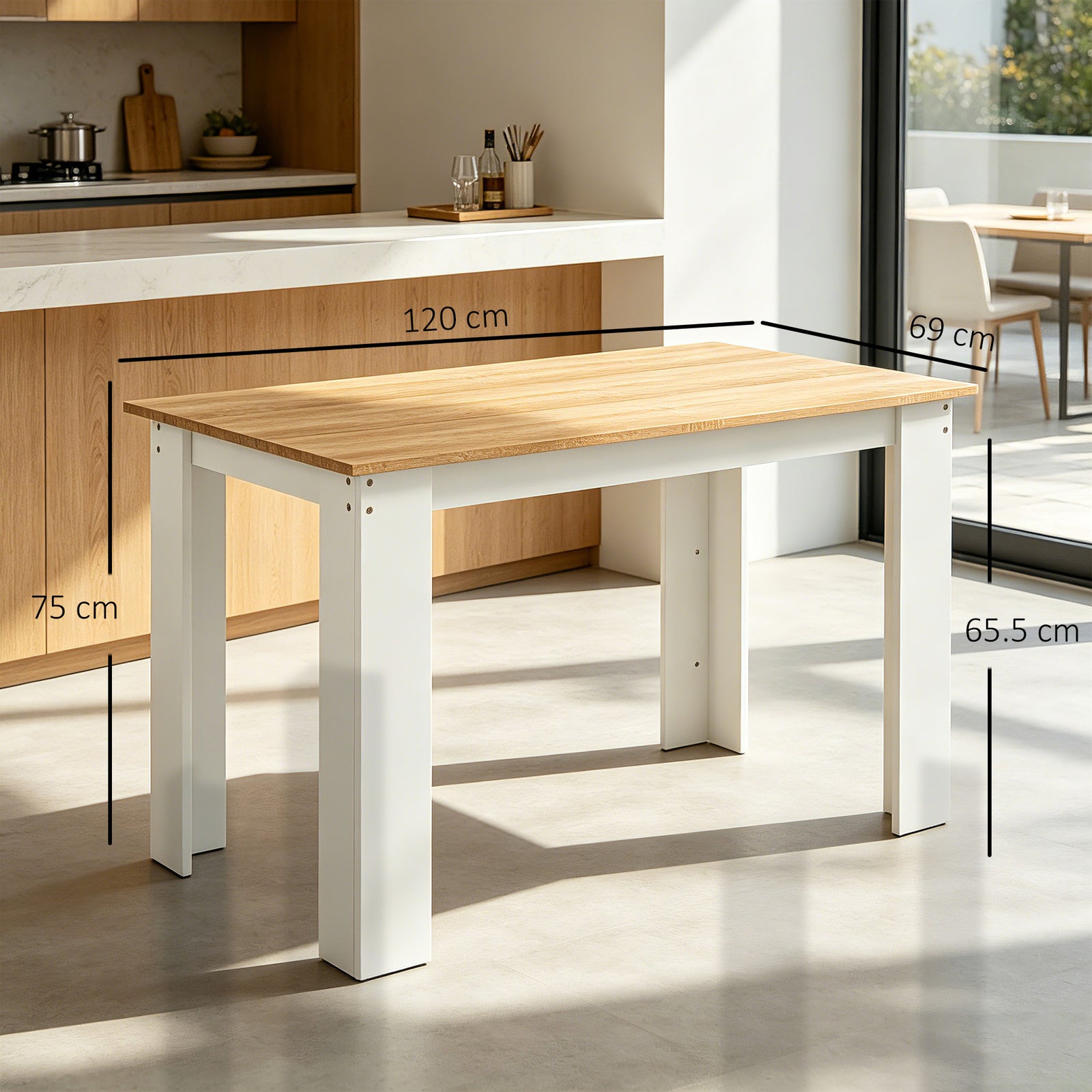 Dining Table for 4-6 People, Kitchen Table with Wood Effect for Dining