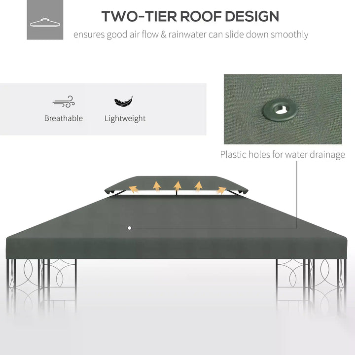Outsunny Gazebo Replacement Canopy 3x4m, 2 Tier Roof Top UV Protection Cover for Garden Patio Awning Shelters, Deep Grey