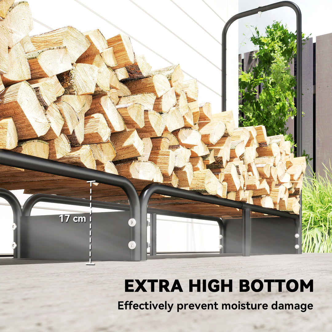 MCL 8.5ft Firewood Rack, Heavy Duty Log Storage Holder with Waterproof 600D Oxford Log Cover for Fireplace Fire Pits Outdoor Patio Wood Storage, 300 kg Large Capacity, Black