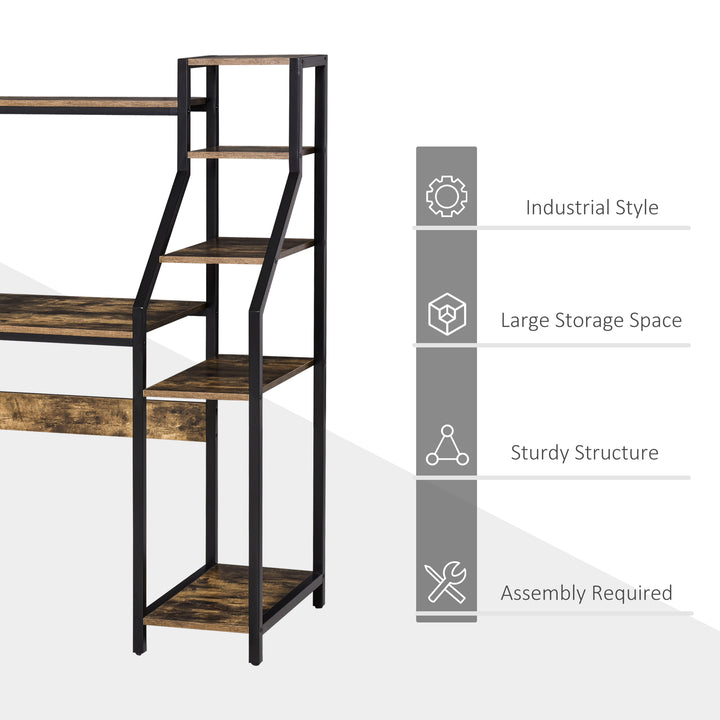 HOMCOM Compact Computer Desk, Home Office Study Table with 6-Tier Storage, Industrial Workstation for Limited Spaces, Rustic Brown | Aosom UK