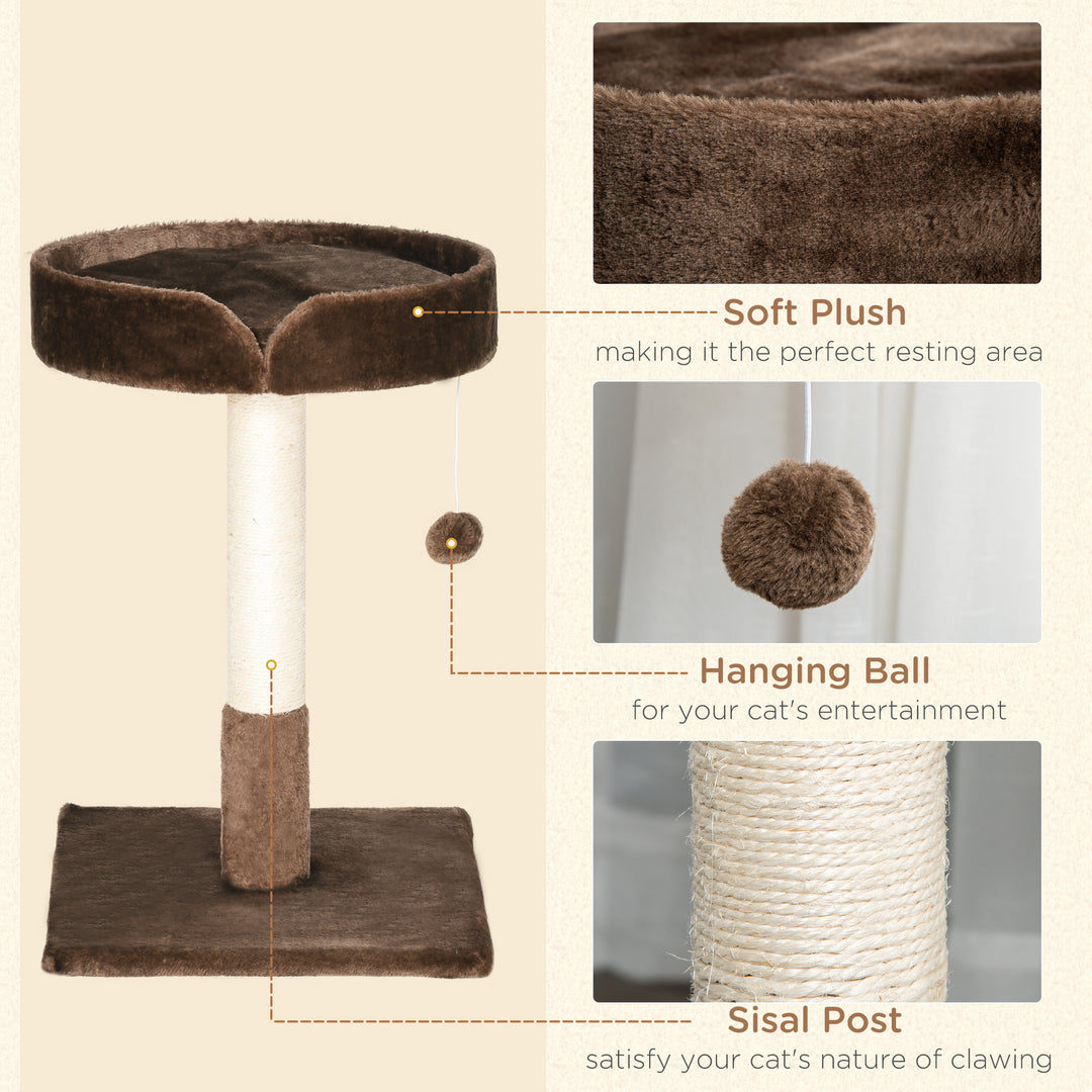 PawHut Compact Cat Tree, Sisal Scratching Post, Soft Bed, Play Toy, for Kittens, Brown, 45x45x70 cm | Aosom UK