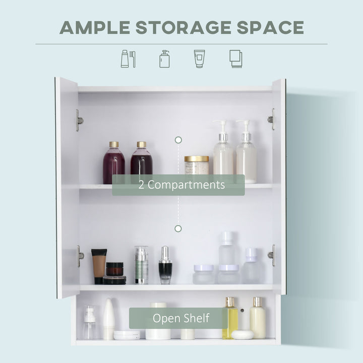 Bathroom Cabinet with Mirror, Wall Mounted Bathroom Mirror Cabinet with Adjustable Shelf, 2 Doors Storage Cupboard, White