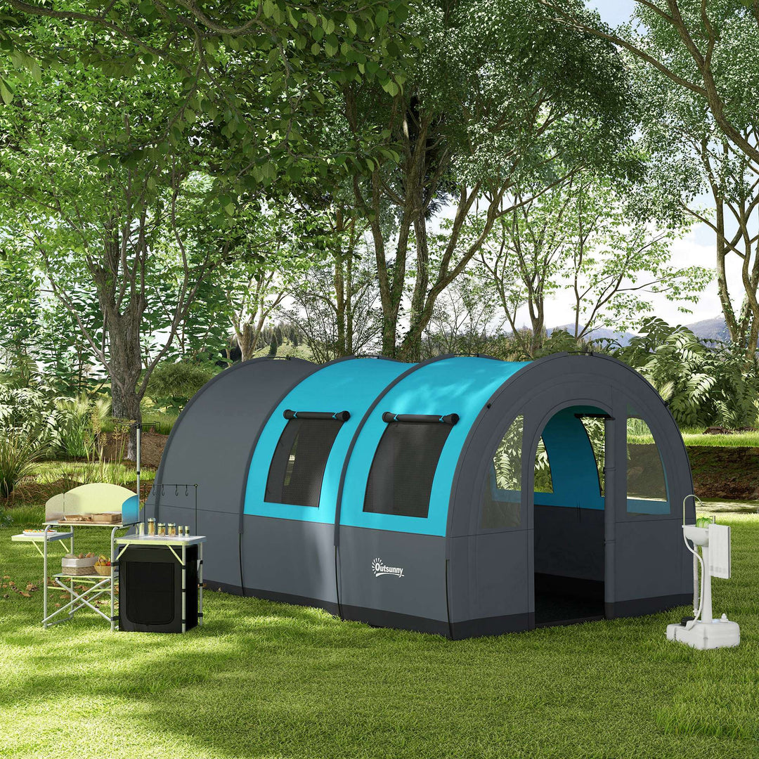 Six Man Duo Room Tunnel Tent, with Accessories - Grey/Blue
