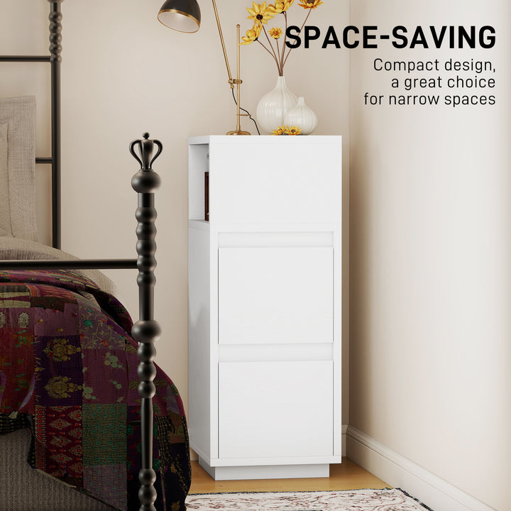 Slim Bedside Table, Narrow Bedside Cabinet with Open Shelf and 2 Drawers for Bedroom, Living Room