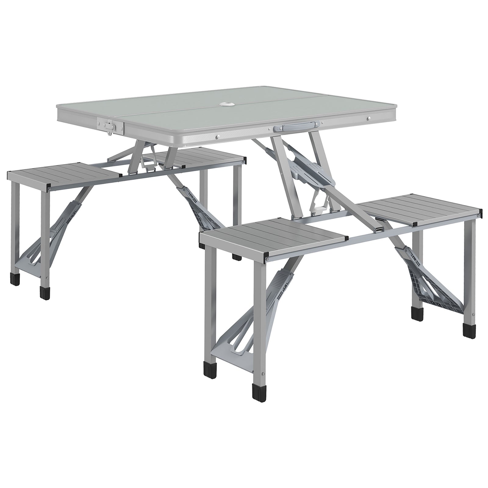Folding Picnic Table with 4 Seats and Umbrella Hole - Grey