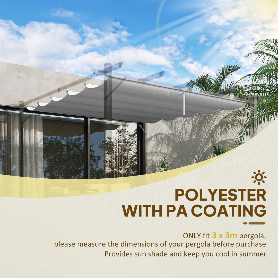 Retractable Pergola Shade Cover, Replacement Canopy Fabric for 3 x 3 (m) Pergola, Gazebo Retractable Roof, Light Grey