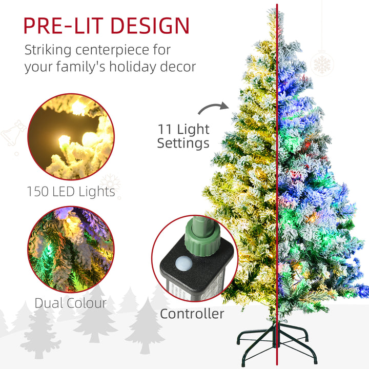 HOMCOM 4.5' Artificial Snow Christmas Trees with Frosted Branches, Warm White or Colourful LED Lights, Steel Base | Aosom UK